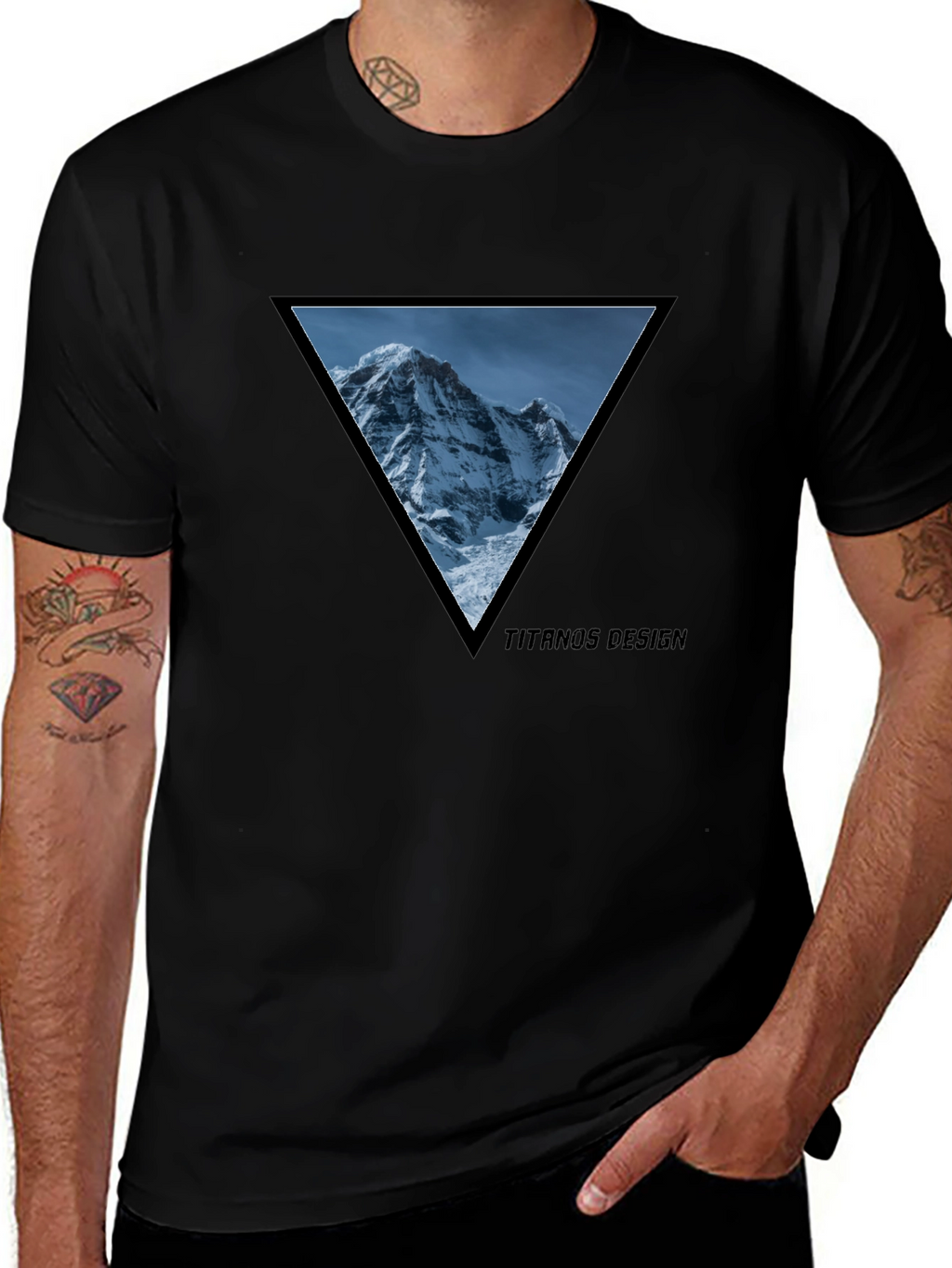 Mountain Peak Triangle Tee - Black Cotton Graphic T-Shirt