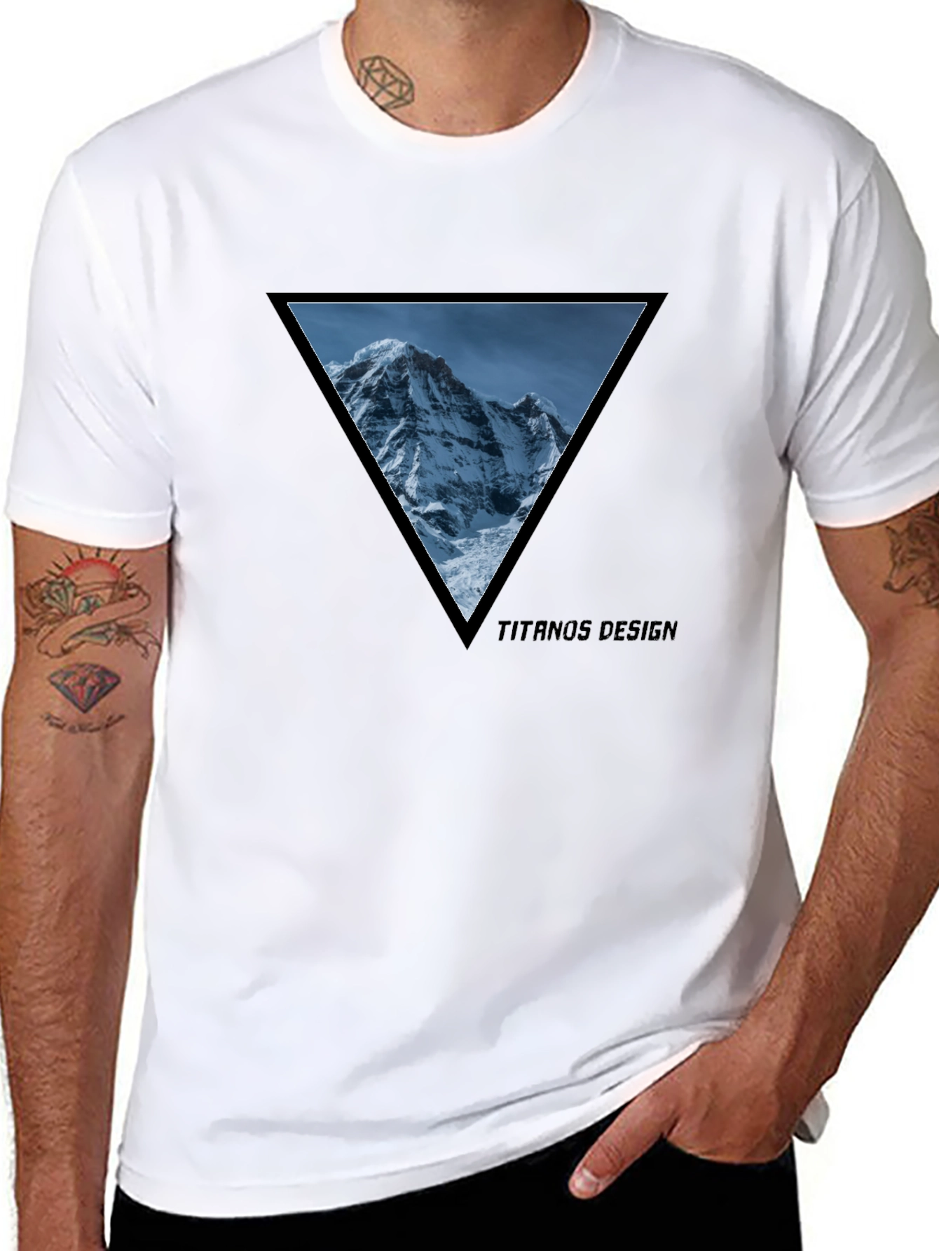 Mountain Peak Triangle Tee - Black Cotton Graphic T-Shirt