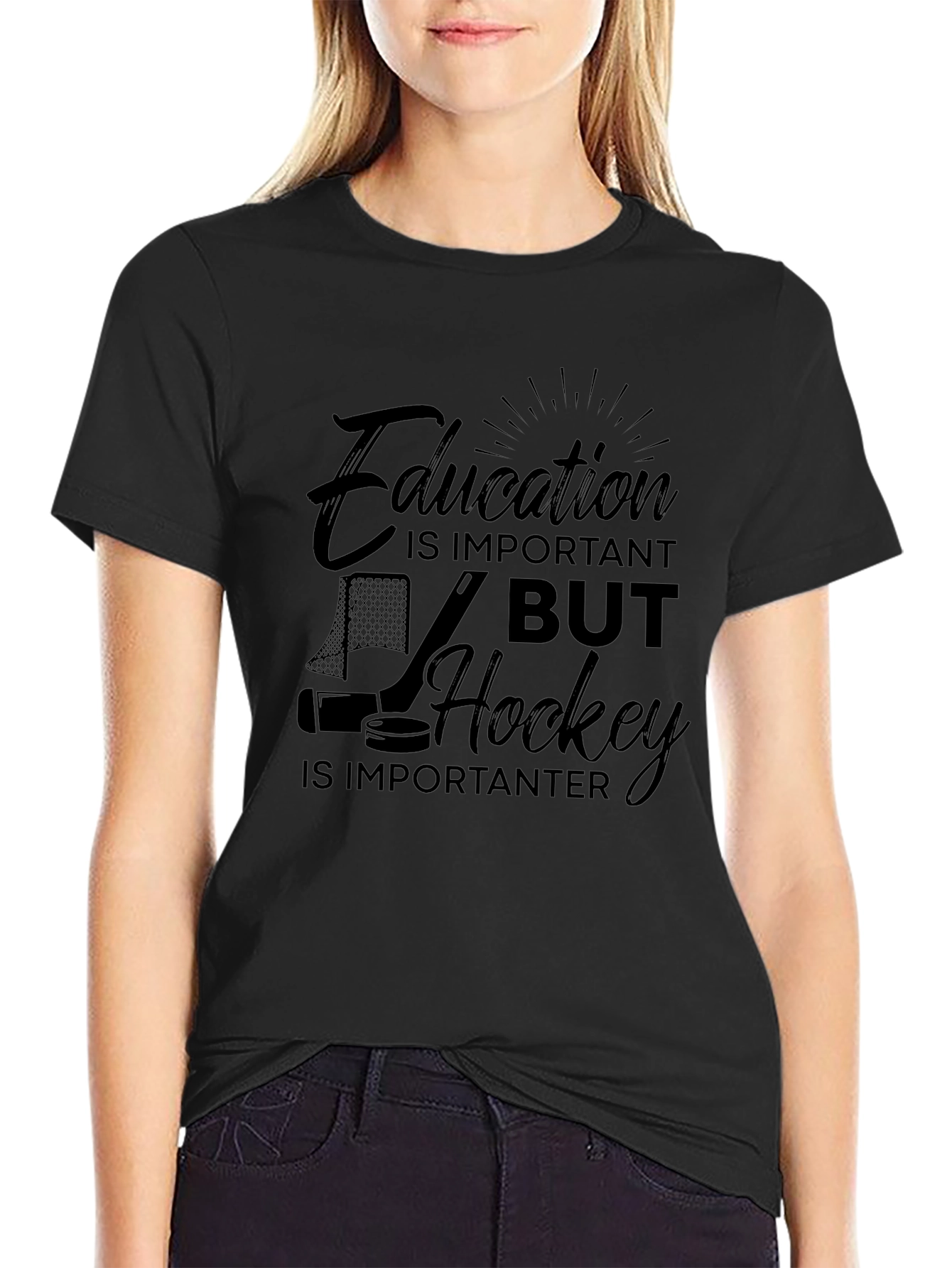 Funny Hockey T-Shirt - Education vs Hockey