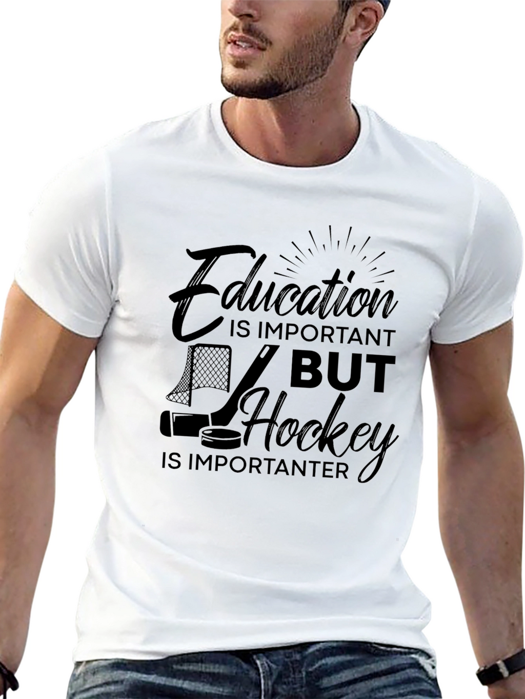 Funny Hockey T-Shirt - Education vs Hockey
