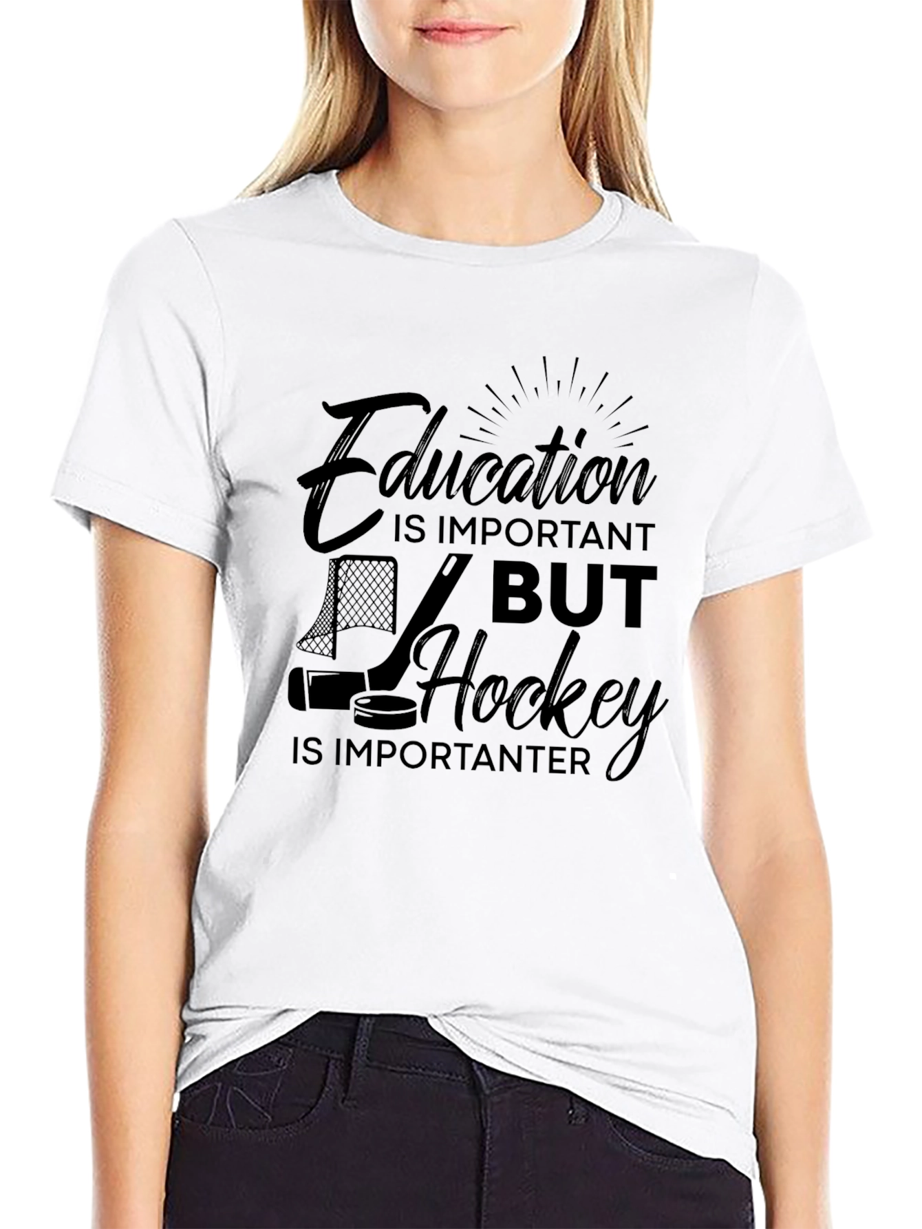 Funny Hockey T-Shirt - Education vs Hockey