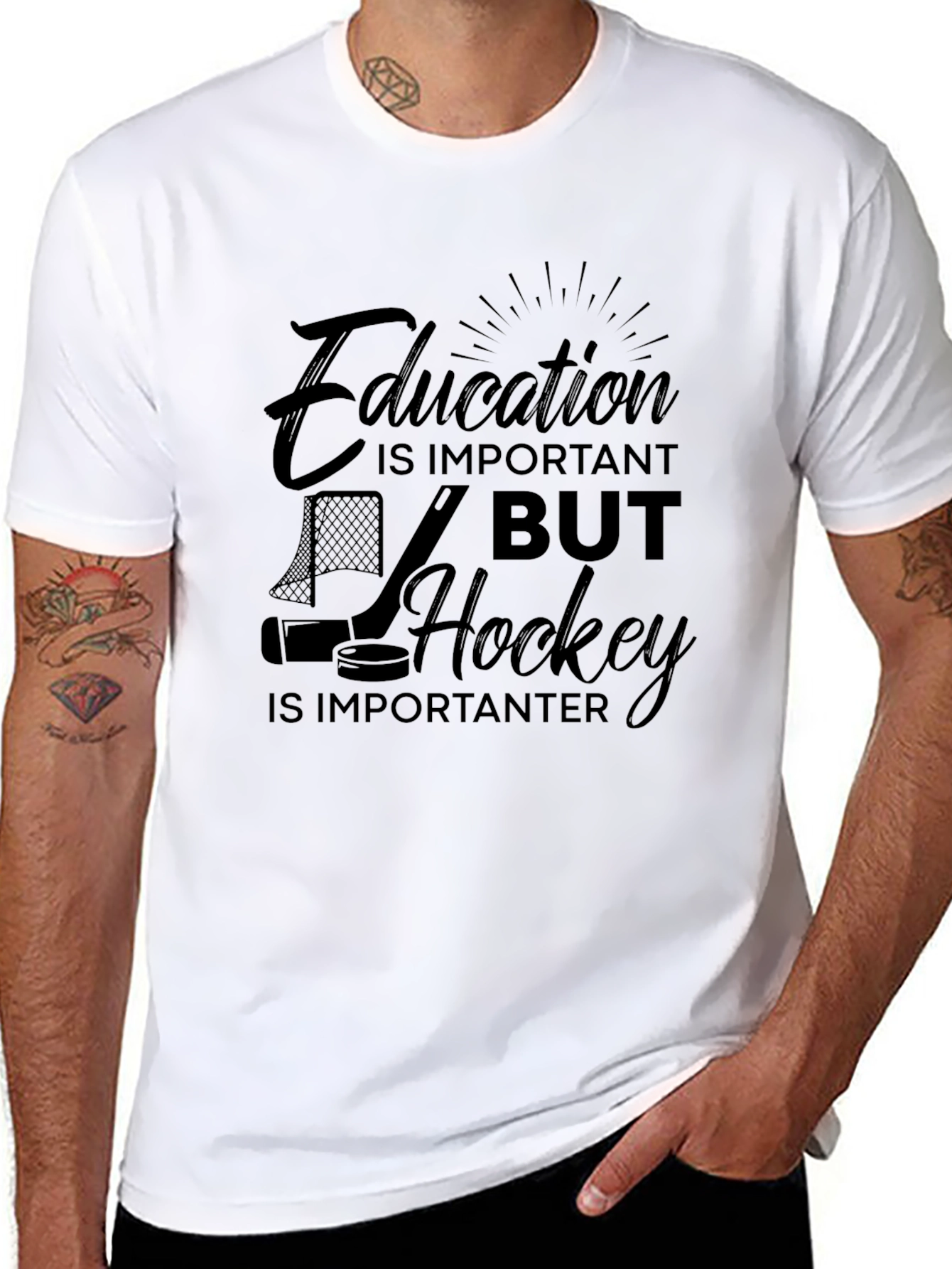 Funny Hockey T-Shirt - Education vs Hockey