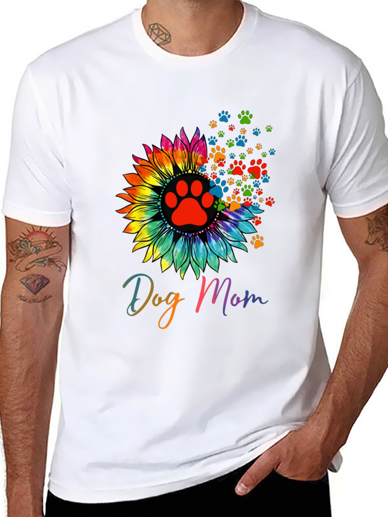 Dog Mom Sunflower Paw Print Graphic Tee