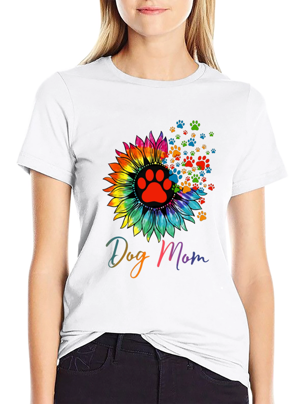 Dog Mom Sunflower Paw Print Graphic Tee
