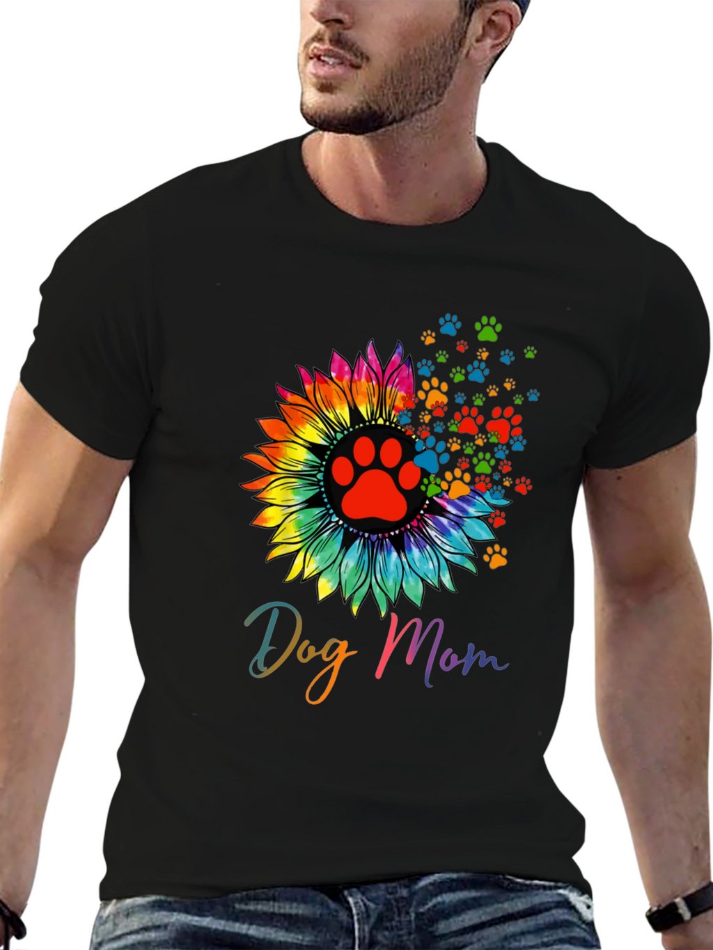 Dog Mom Sunflower Paw Print Graphic Tee