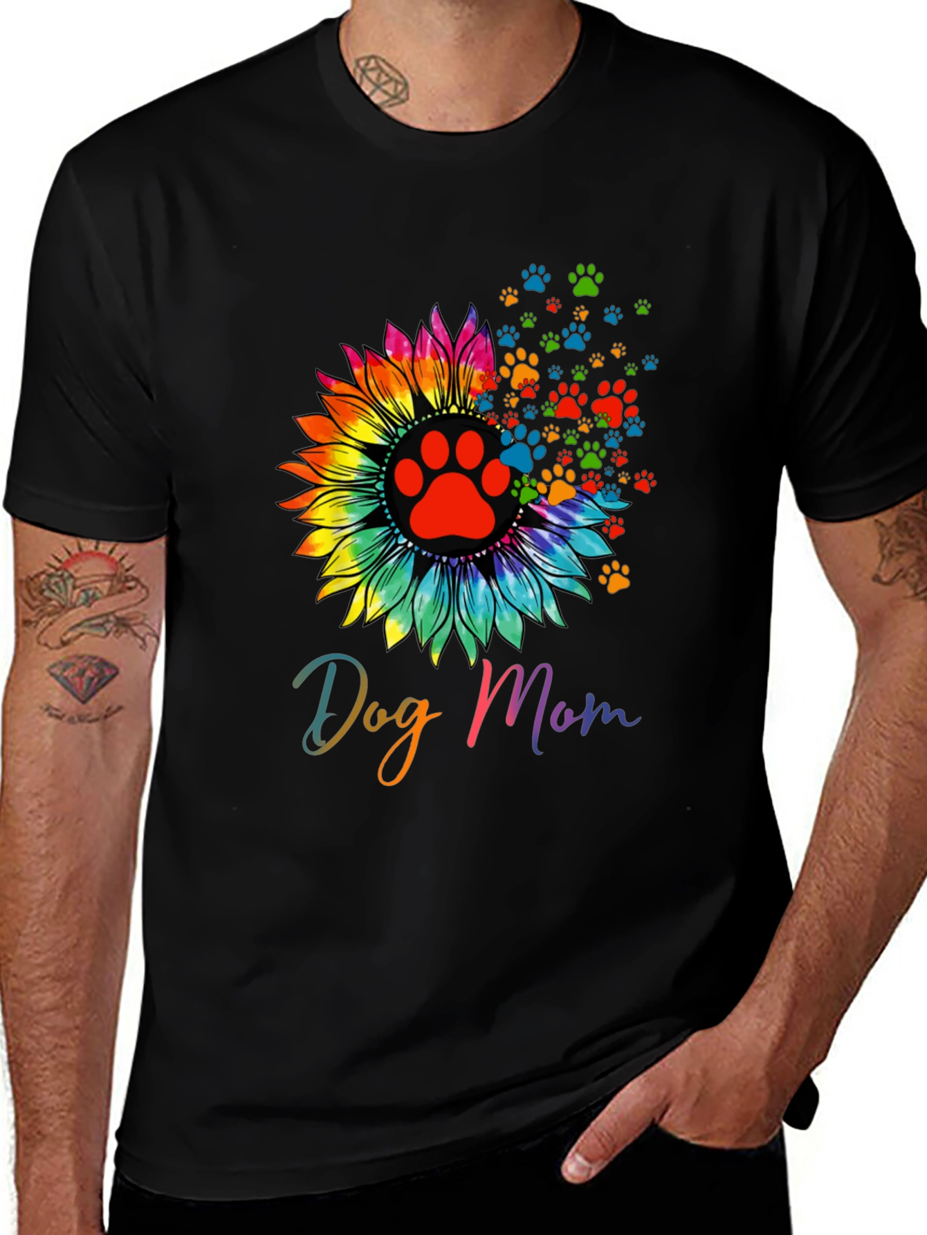 Dog Mom Sunflower Paw Print Graphic Tee