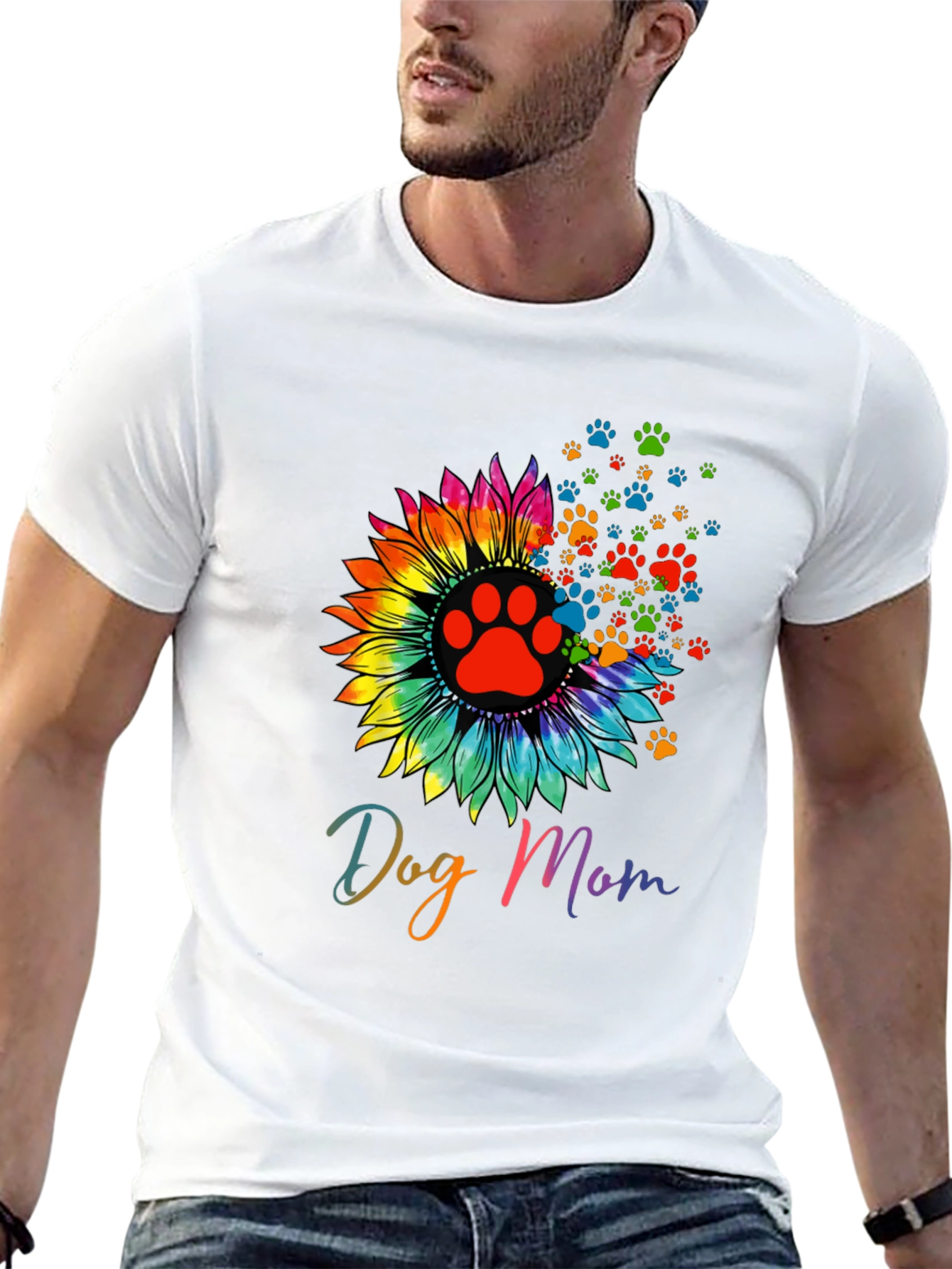 Dog Mom Sunflower Paw Print Graphic Tee