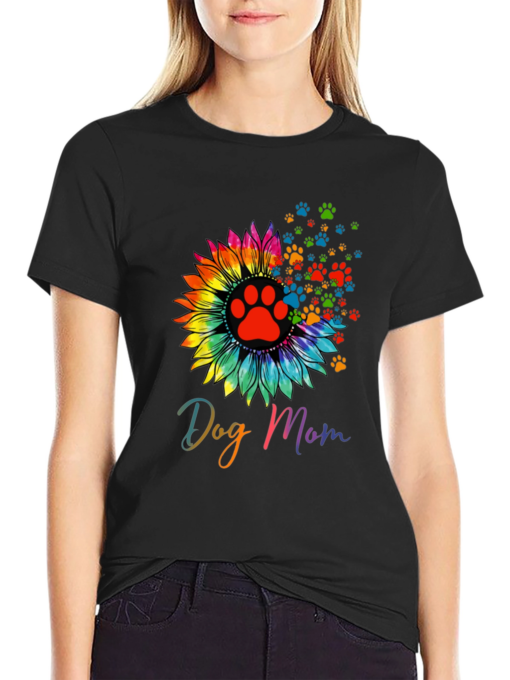 Dog Mom Sunflower Paw Print Graphic Tee