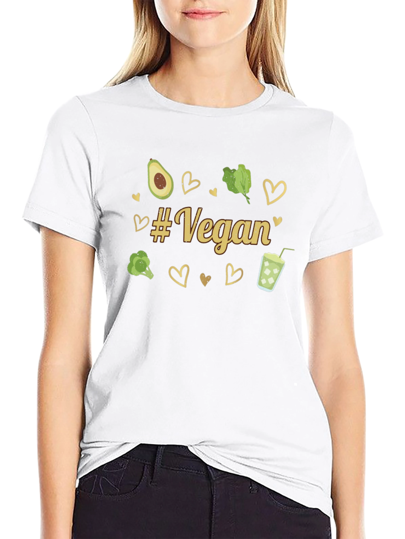 Vegan Graphic Tee - Avocado Broccoli Hearts