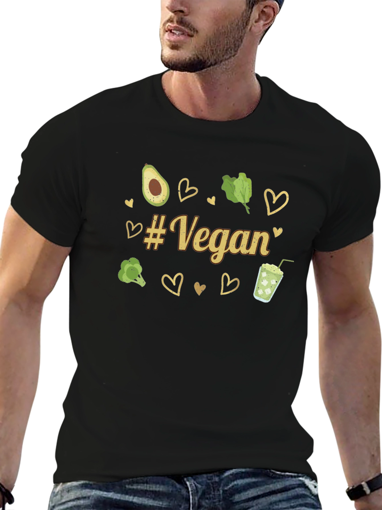 Vegan Graphic Tee - Avocado Broccoli Hearts