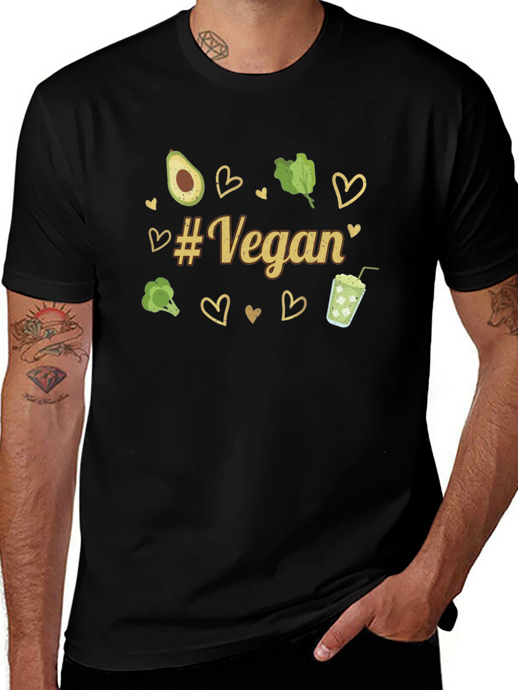 Vegan Graphic Tee - Avocado Broccoli Hearts