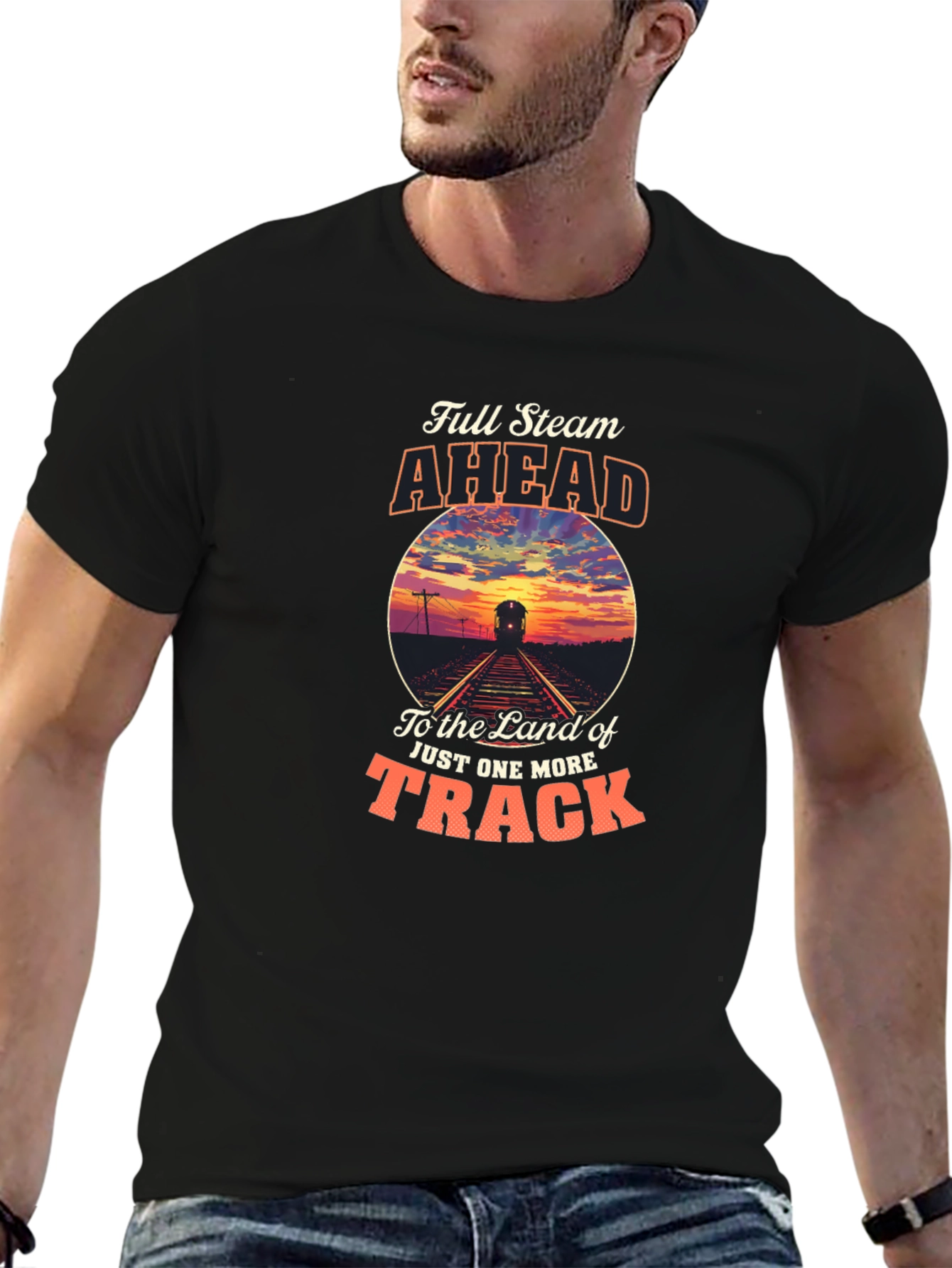 Full Steam Ahead Train Graphic T-Shirt