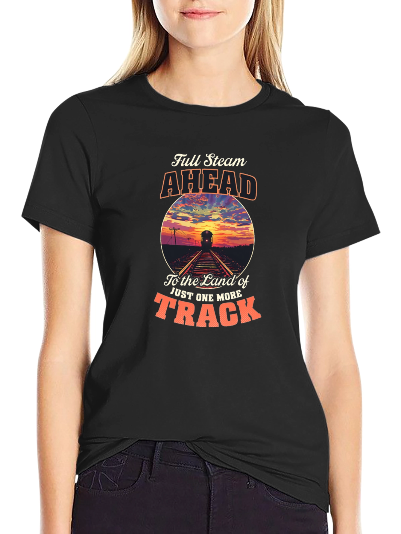 Full Steam Ahead Train Graphic T-Shirt