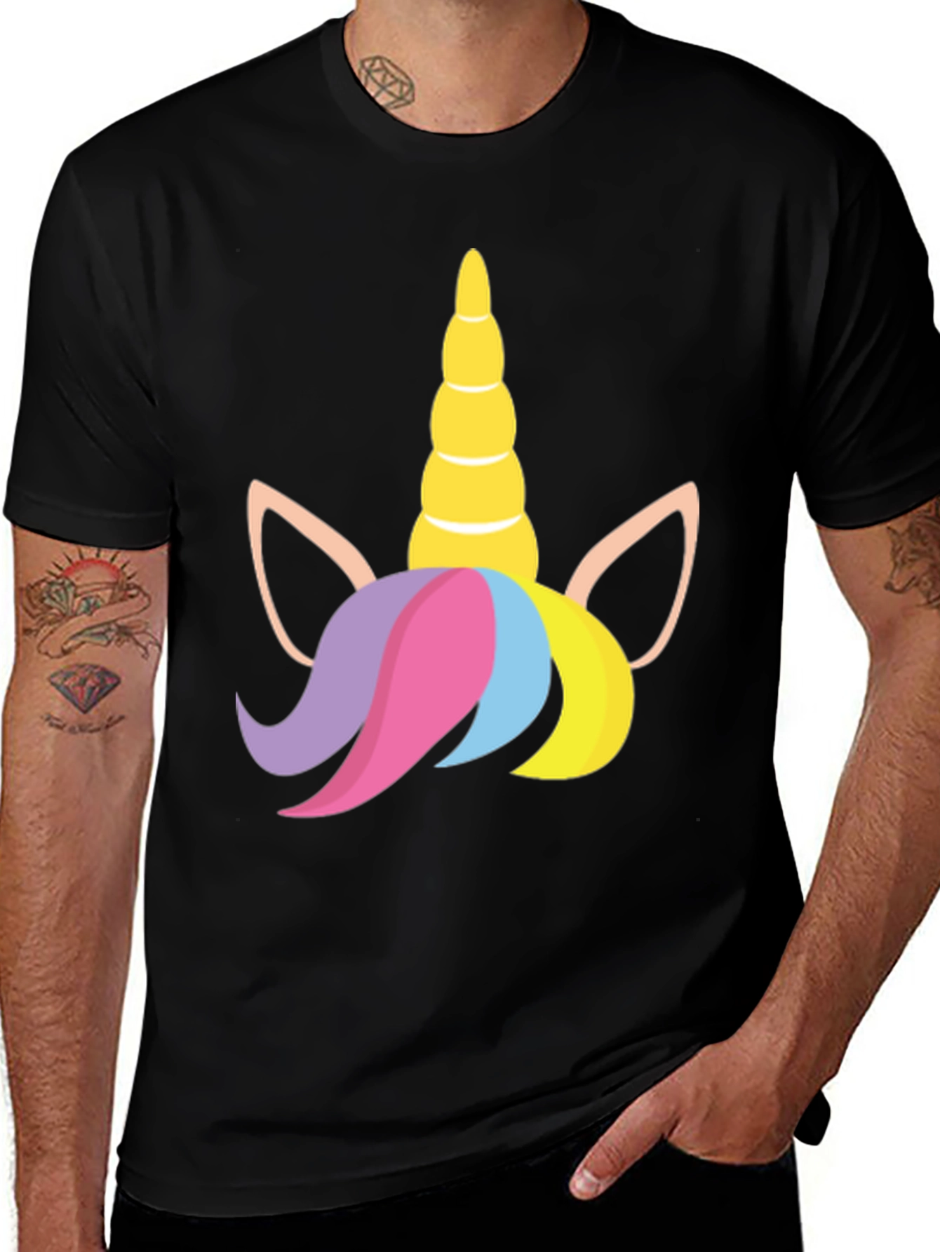 Unicorn Graphic Tee - Black Cotton Shirt