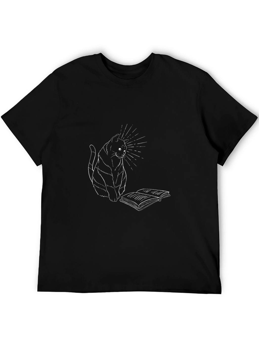 Cat Reading Book Graphic Tee - Black