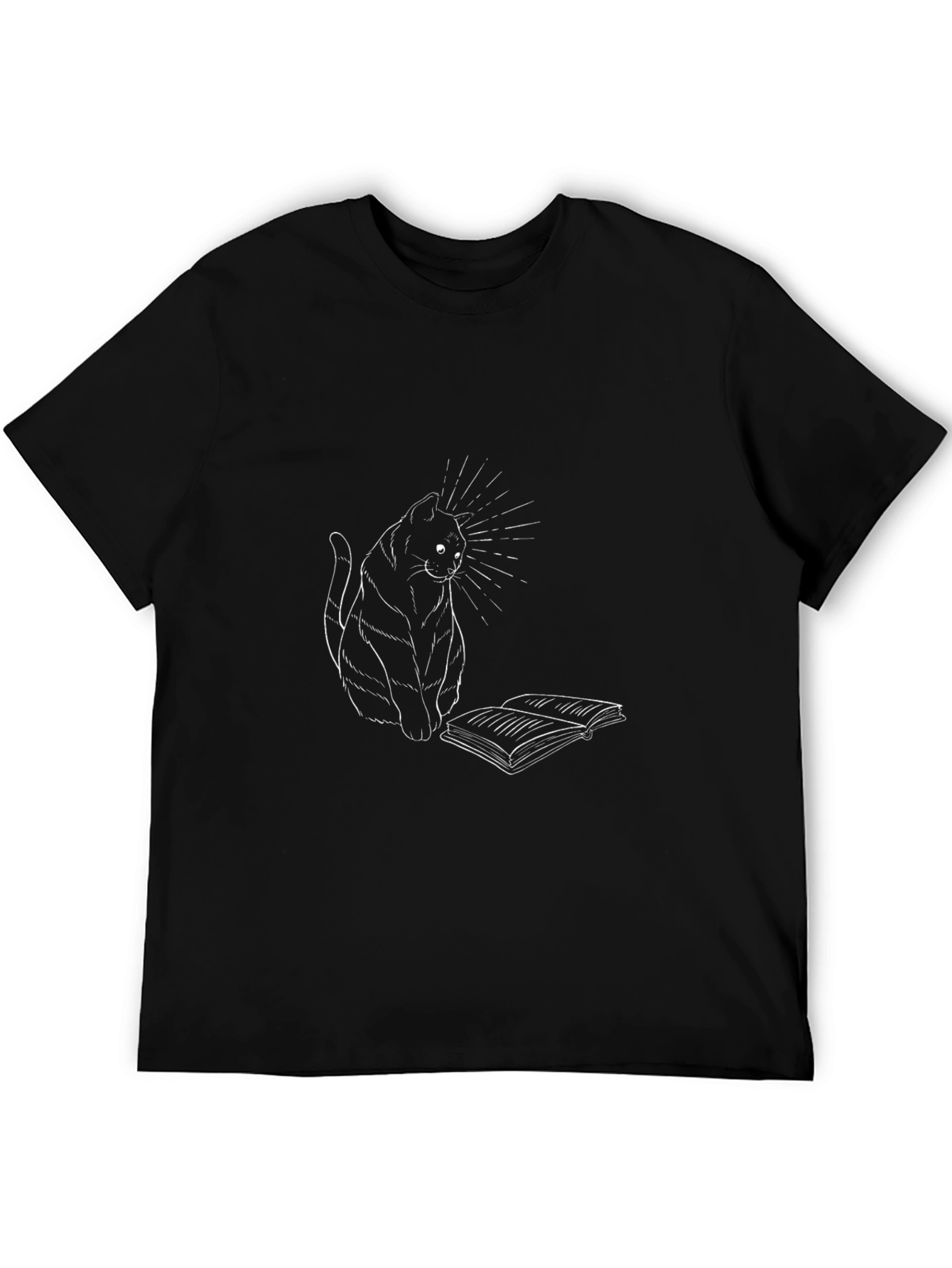 Cat Reading Book Graphic Tee - Black