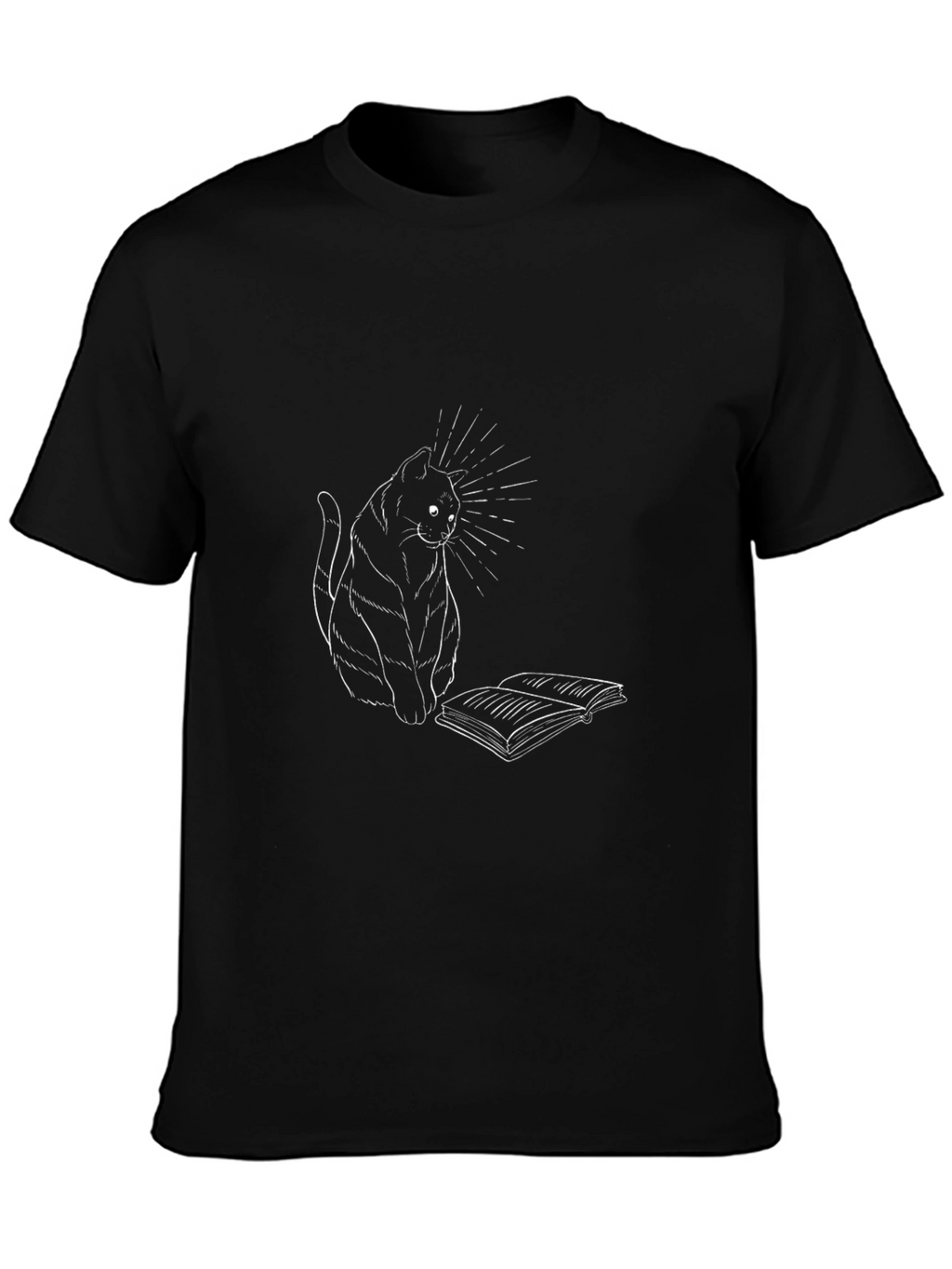 Cat Reading Book Graphic Tee - Black