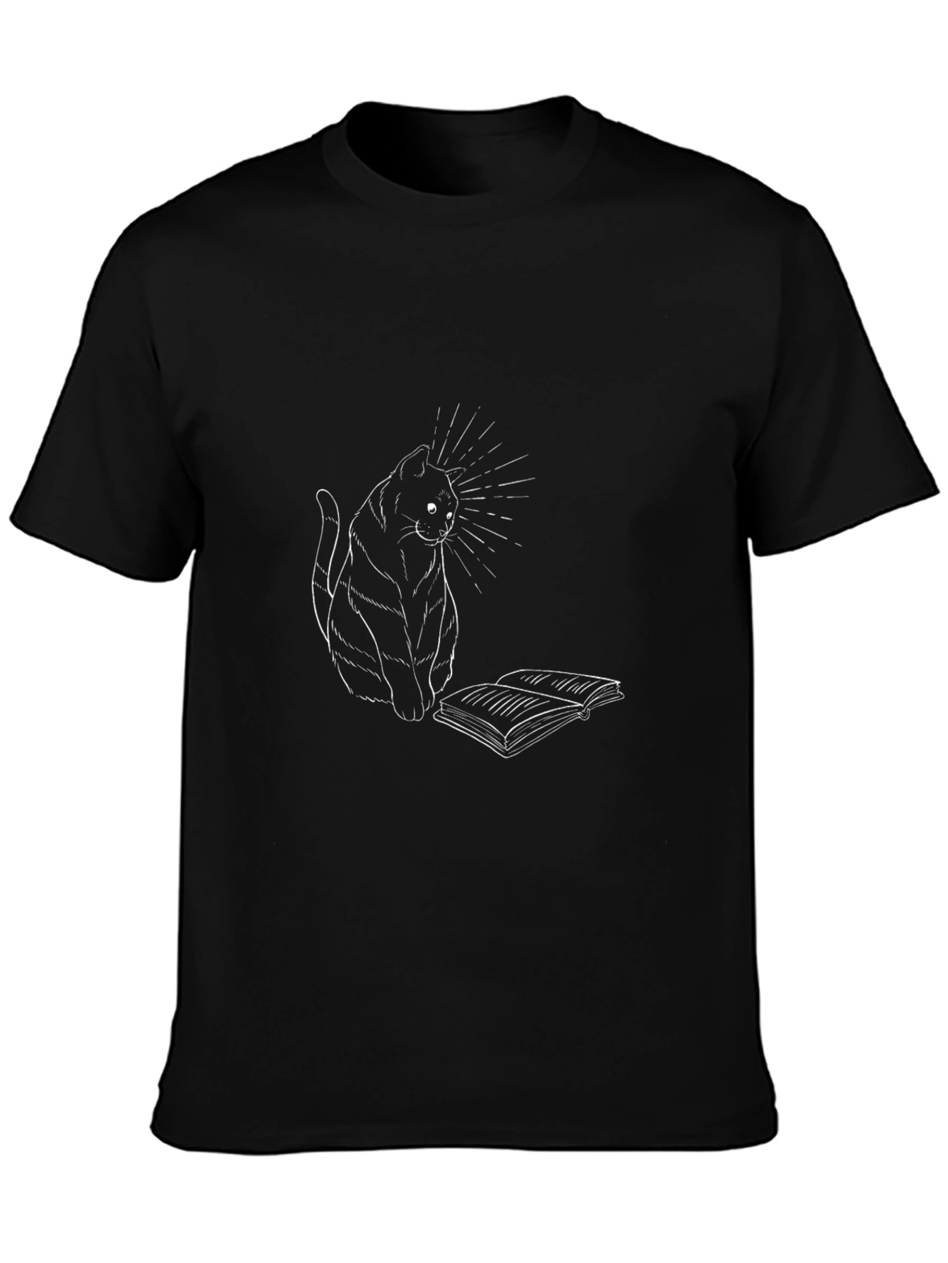 Cat Reading Book Graphic Tee - Black