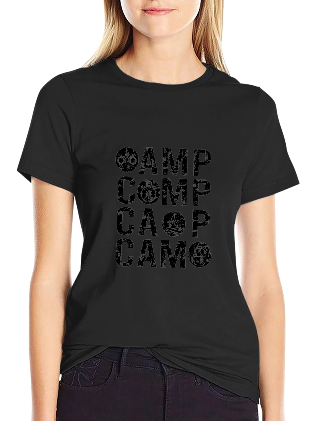 Graphic Print Cotton Black Tee - CAMP COMP CAOP CAMO