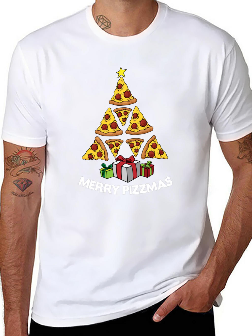 Merry Pizzmas T-Shirt: Pizza Christmas Tree Tee