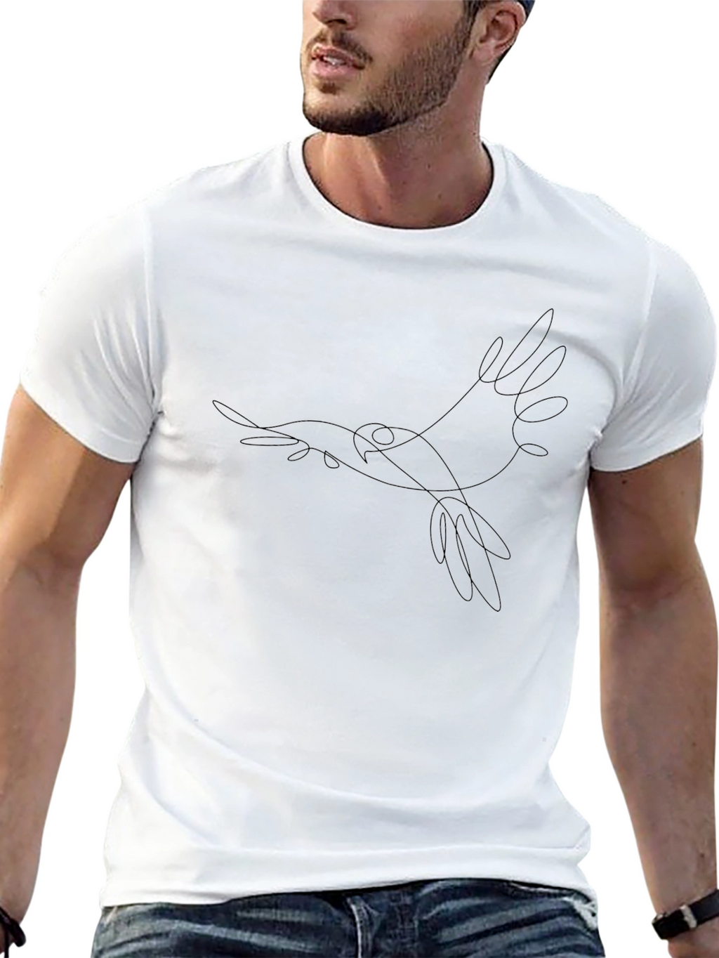 Minimalist Bird Line Art Black T-Shirt