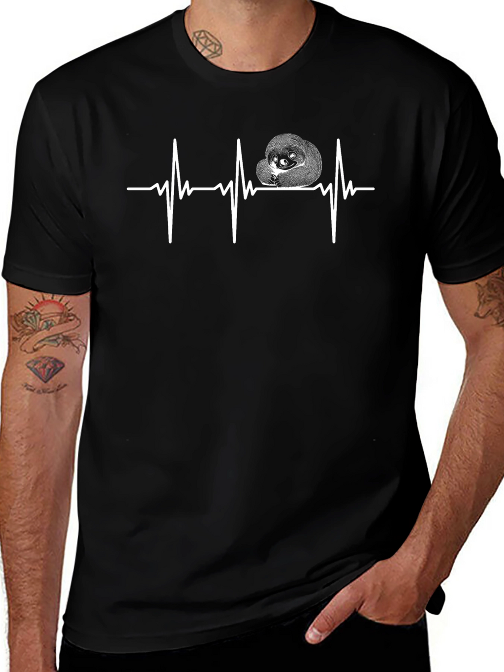 Sloth Heartbeat T-Shirt - Black Cotton Graphic Tee