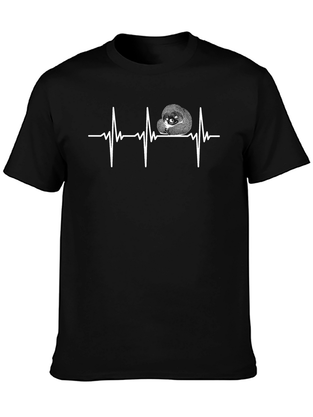 Sloth Heartbeat T-Shirt - Black Cotton Graphic Tee