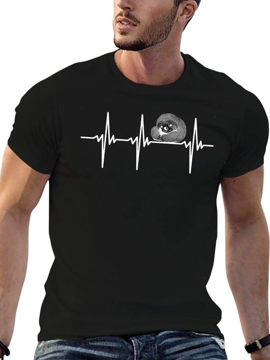 Sloth Heartbeat T-Shirt - Black Cotton Graphic Tee