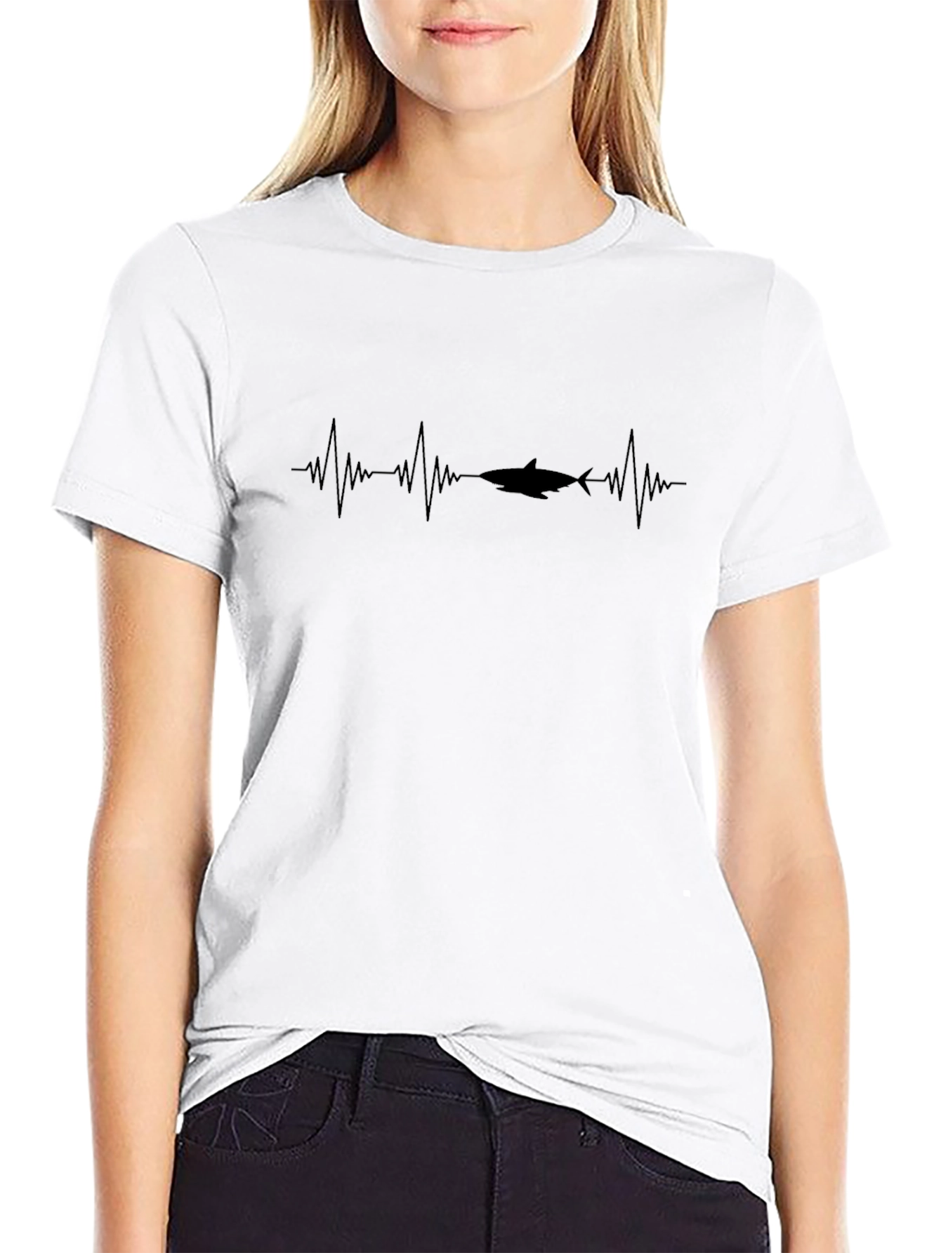 Shark Heartbeat Graphic Tee - Black Cotton T-Shirt