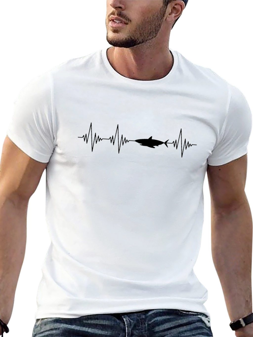 Shark Heartbeat Graphic Tee - Black Cotton T-Shirt