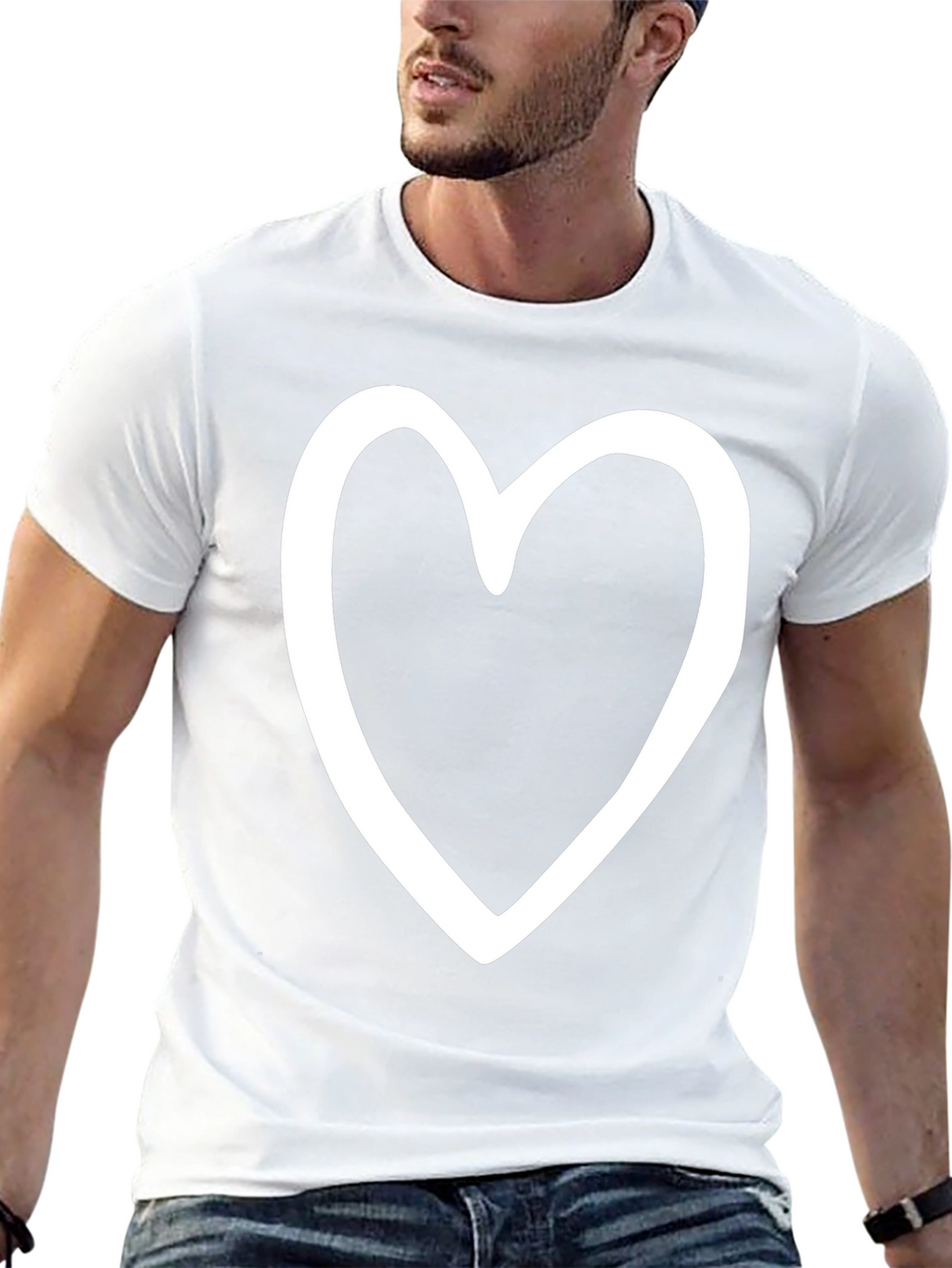 Heart Outline Graphic Print Black T-Shirt