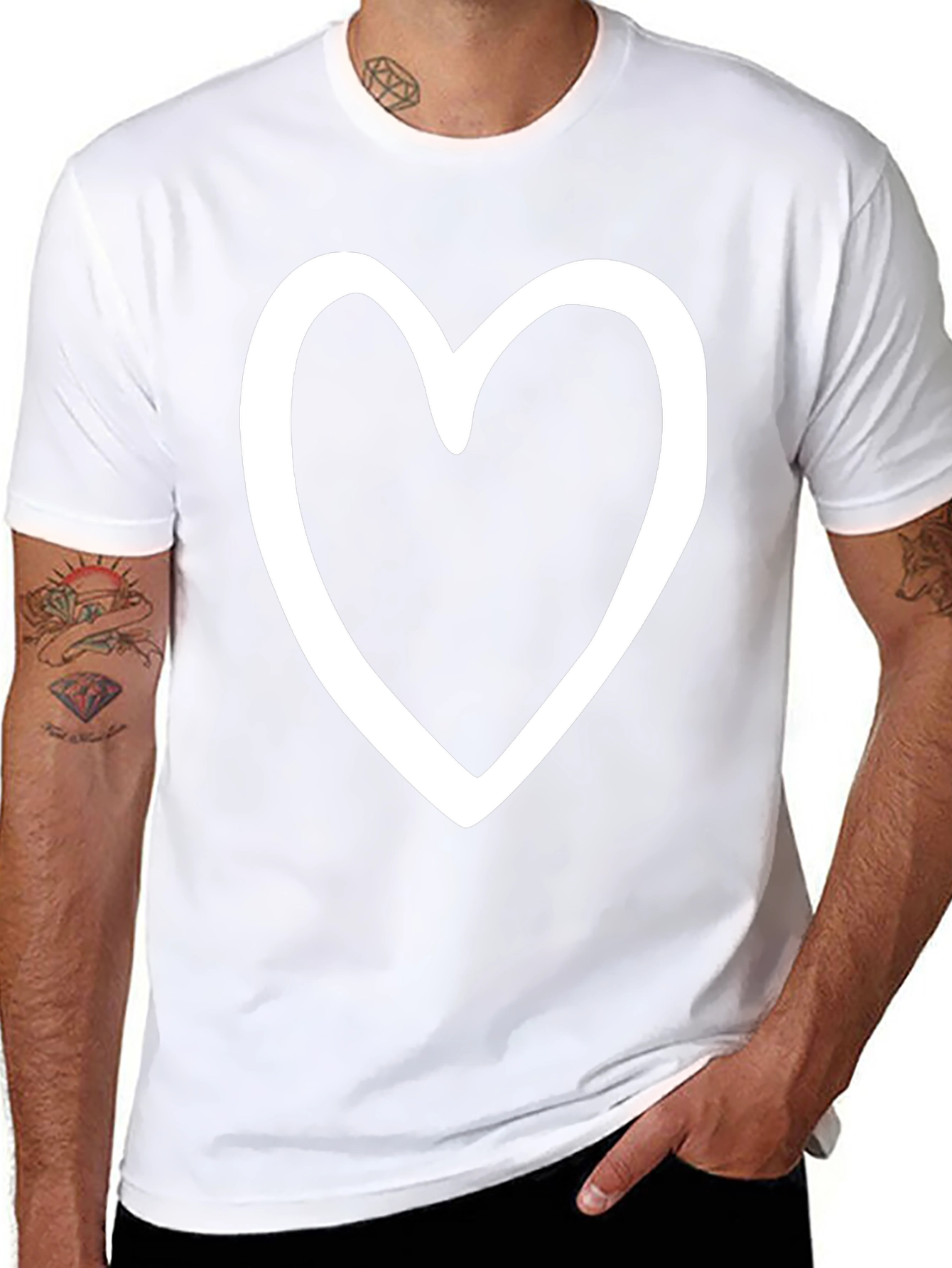 Heart Outline Graphic Print Black T-Shirt