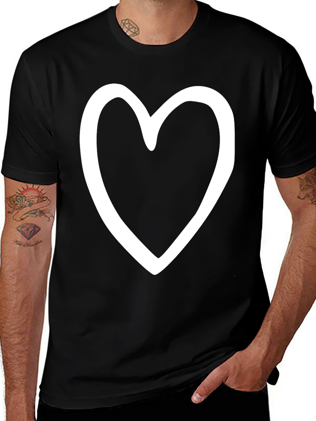 Heart Outline Graphic Print Black T-Shirt