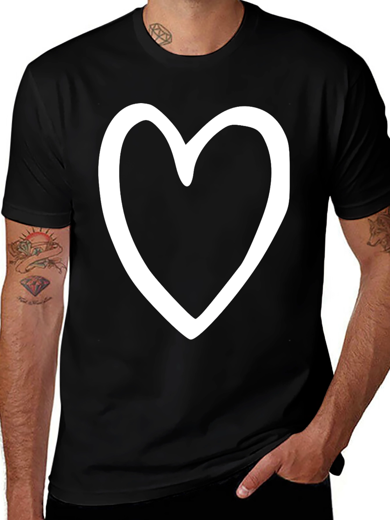 Heart Outline Graphic Print Black T-Shirt