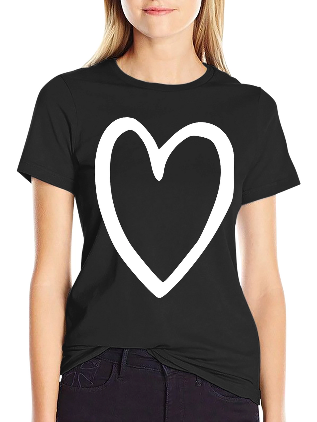 Heart Outline Graphic Print Black T-Shirt