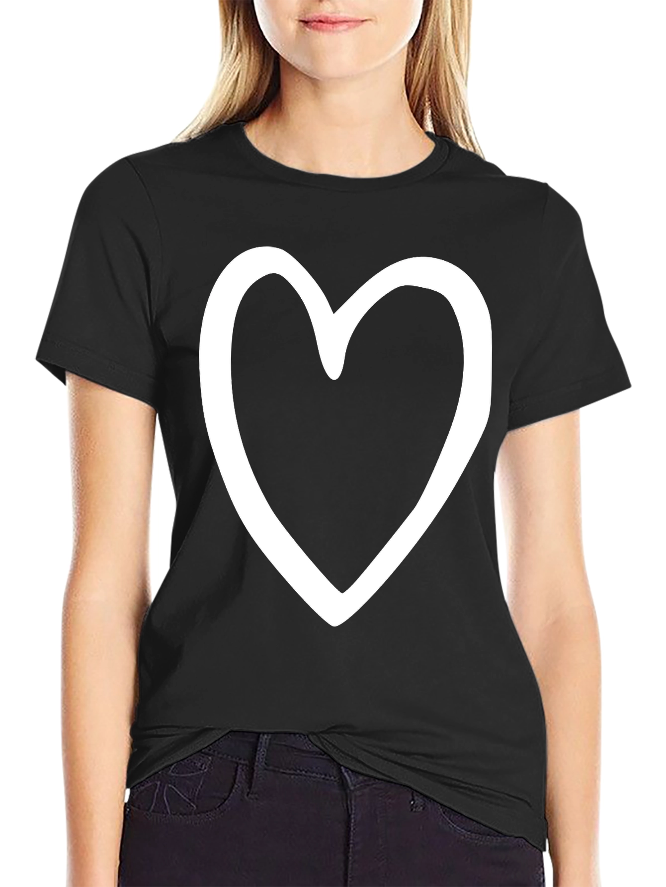 Heart Outline Graphic Print Black T-Shirt