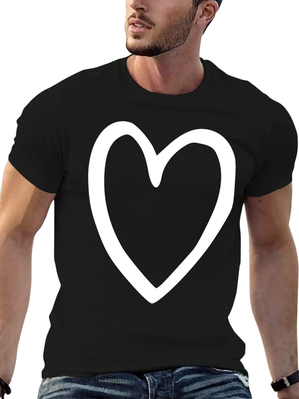 Heart Outline Graphic Print Black T-Shirt