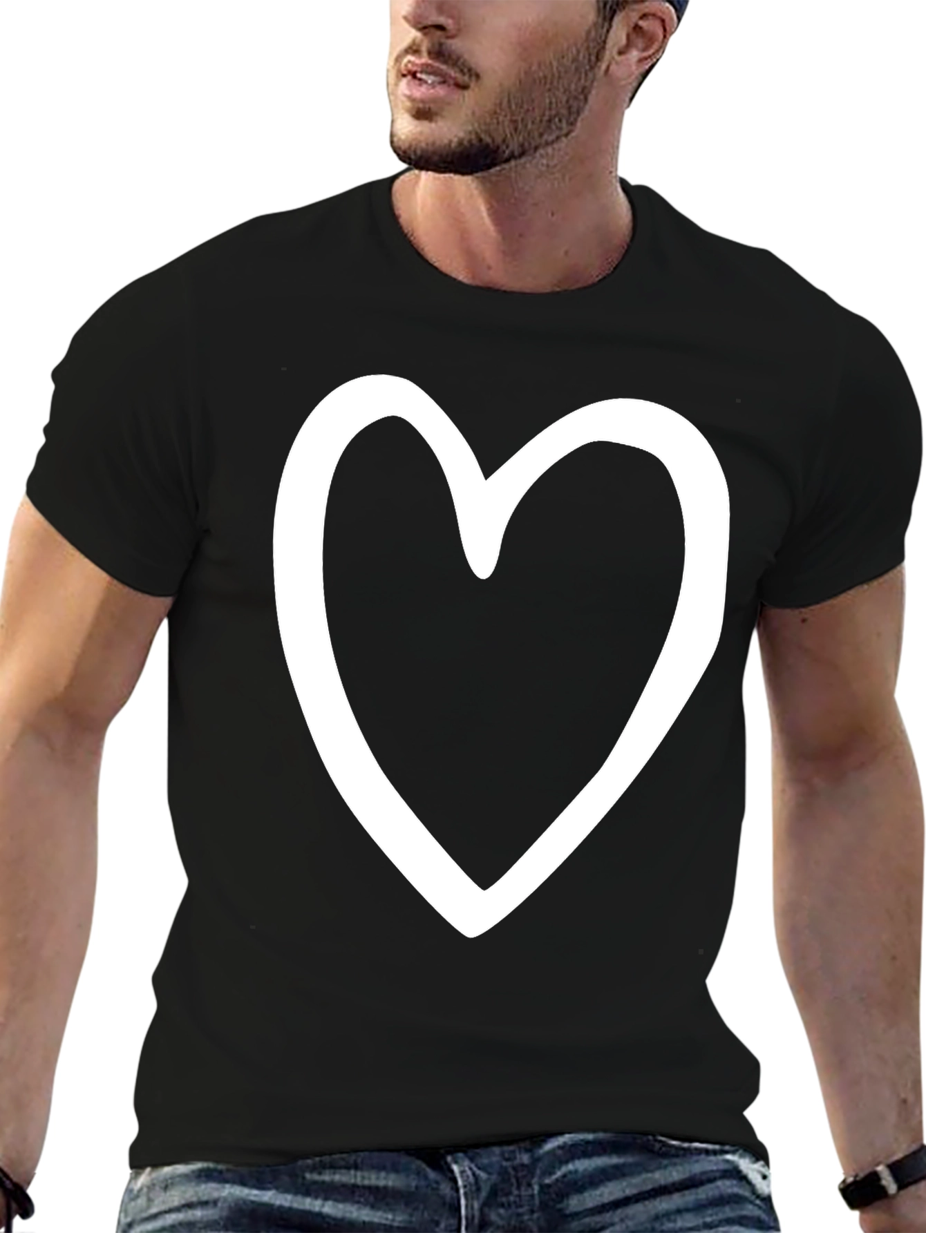 Heart Outline Graphic Print Black T-Shirt