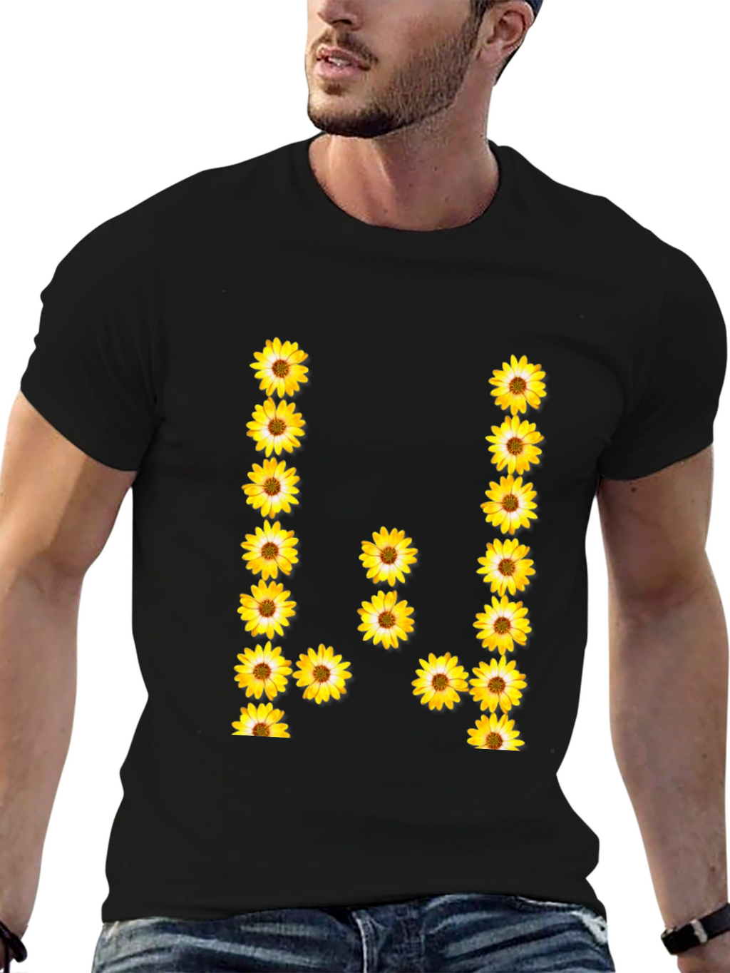 Sunflower Letter Graphic Tee - Black