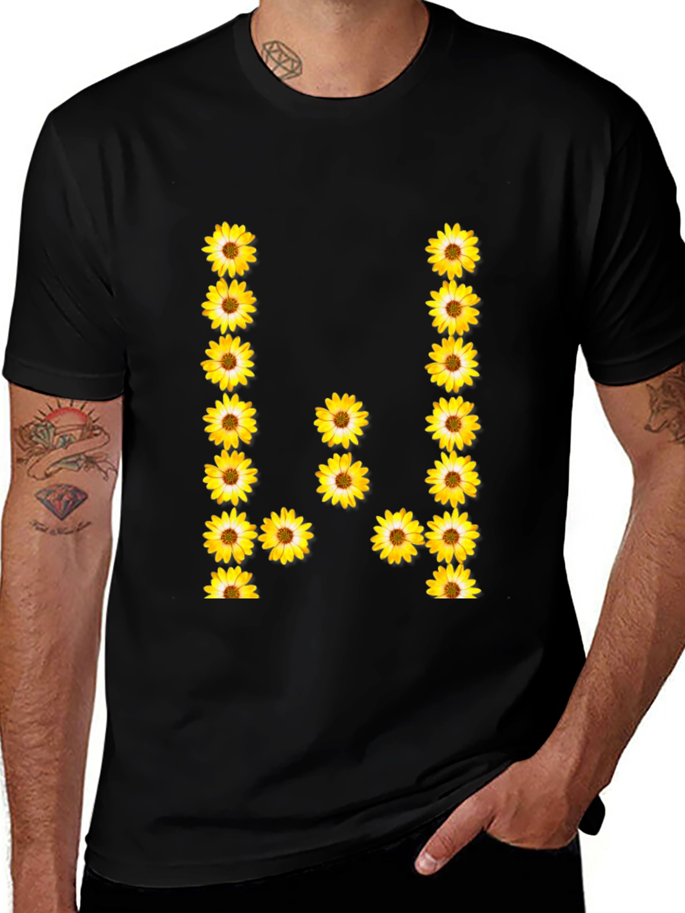 Sunflower Letter Graphic Tee - Black