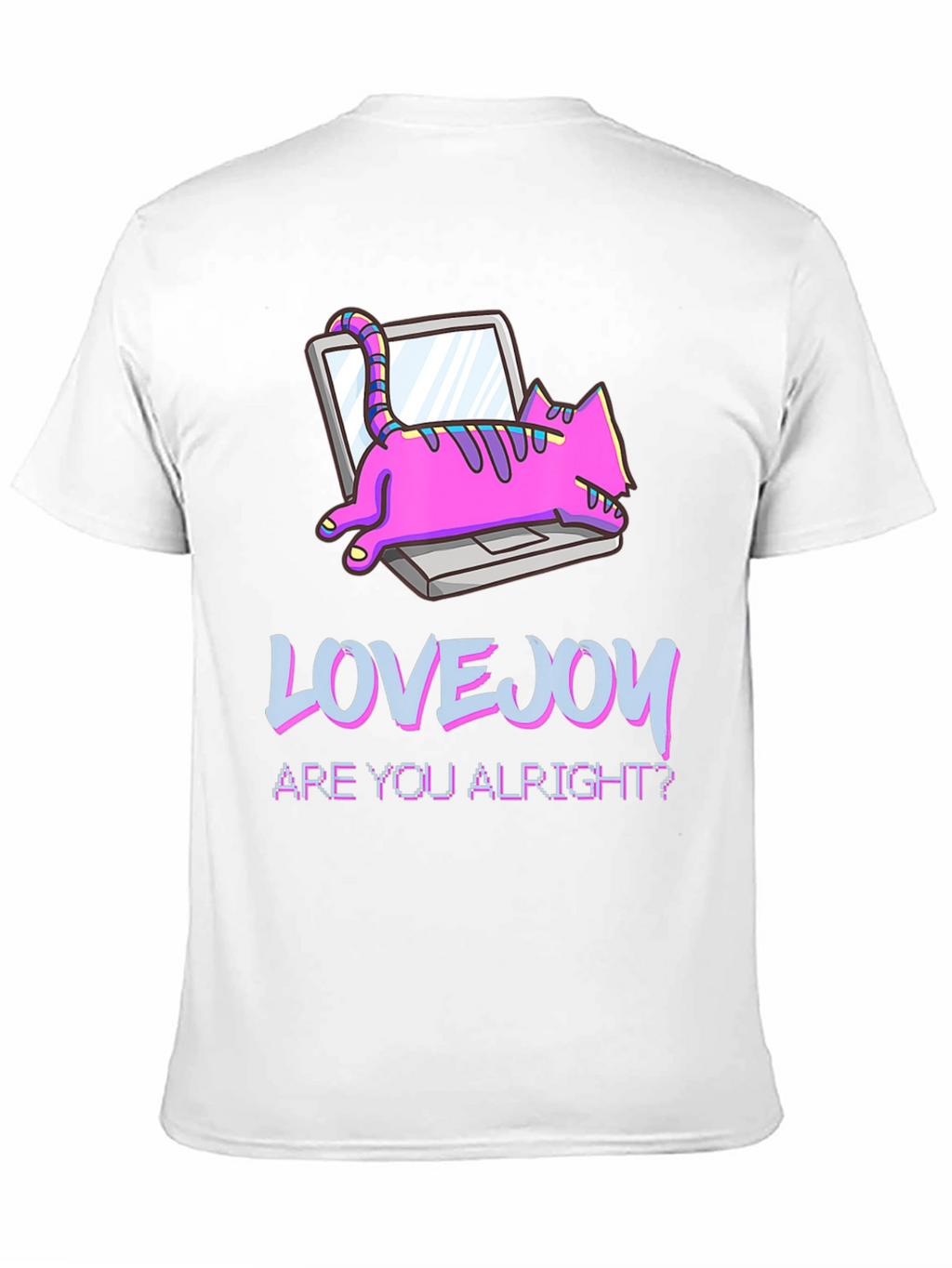 Lovejoy Cat on Laptop Black Graphic Tee