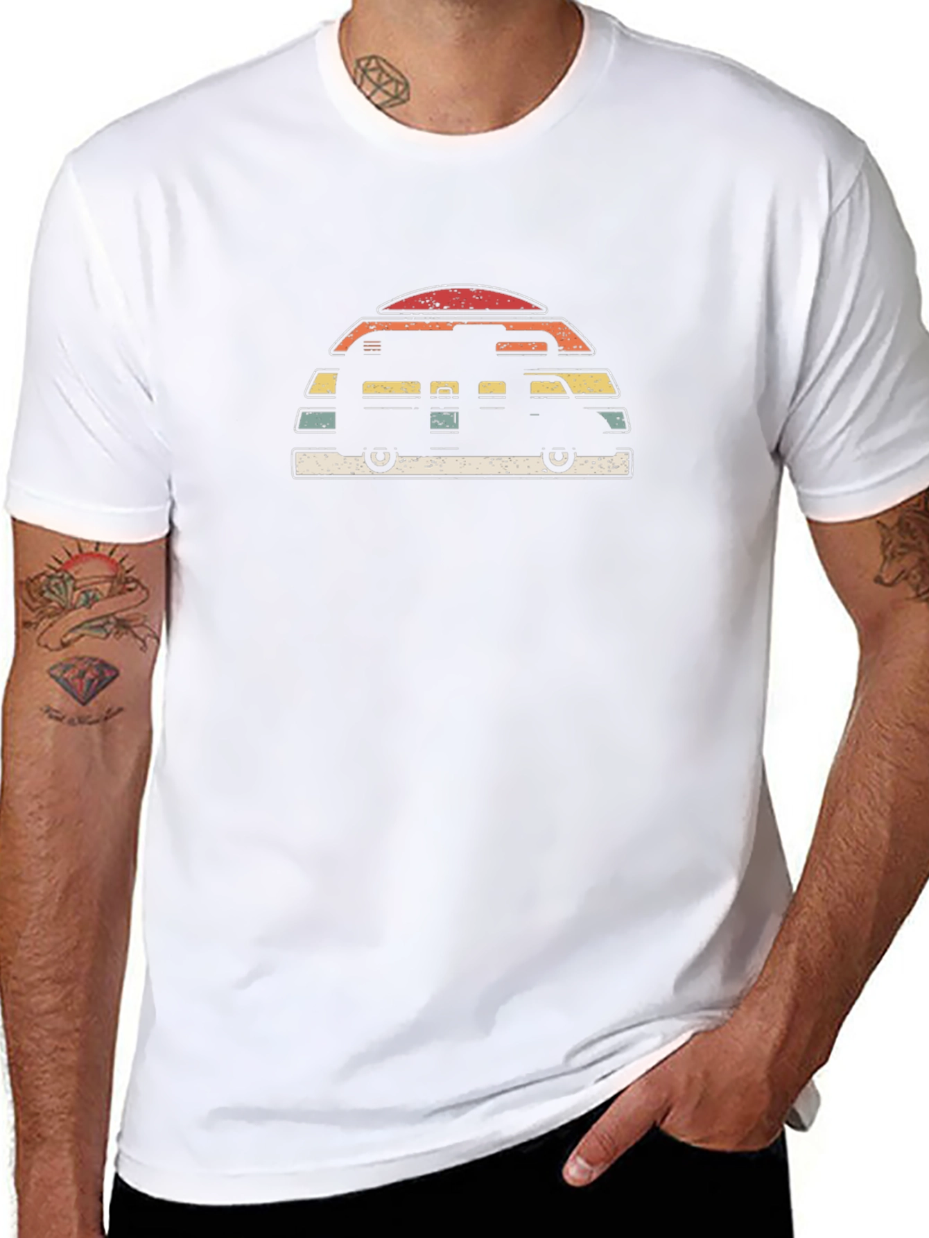 Retro Camper Van Graphic Tee - Black Cotton T-Shirt