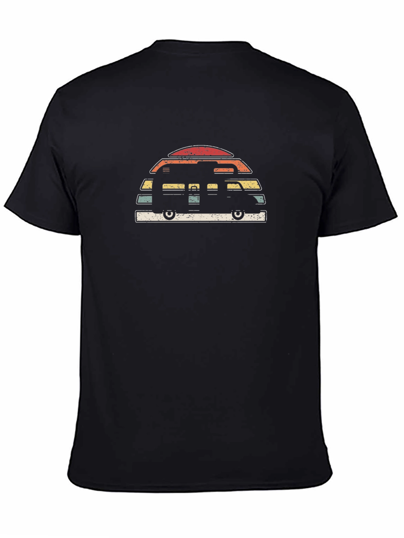 Retro Camper Van Graphic Tee - Black Cotton T-Shirt
