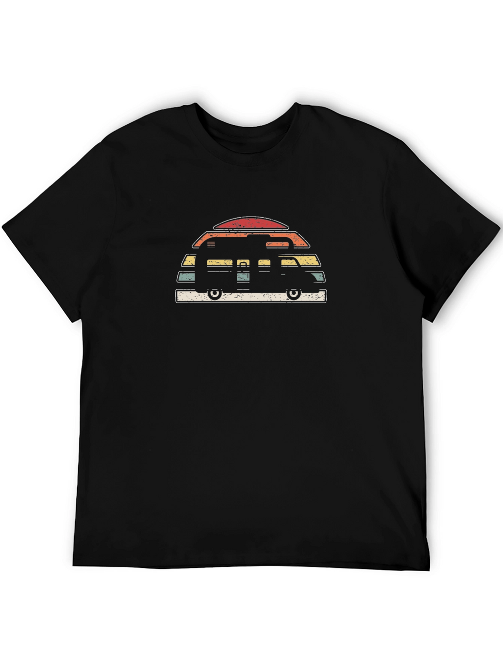 Retro Camper Van Graphic Tee - Black Cotton T-Shirt