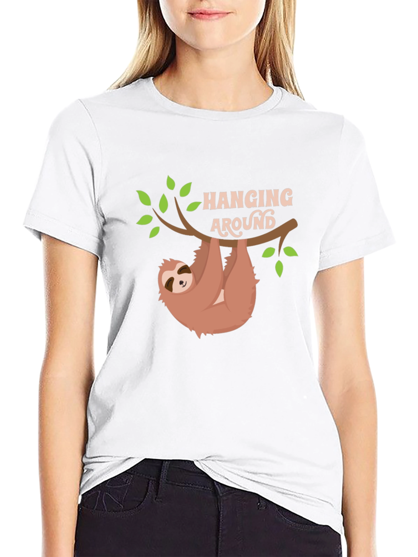 Hanging Around Sloth Graphic Tee - Black