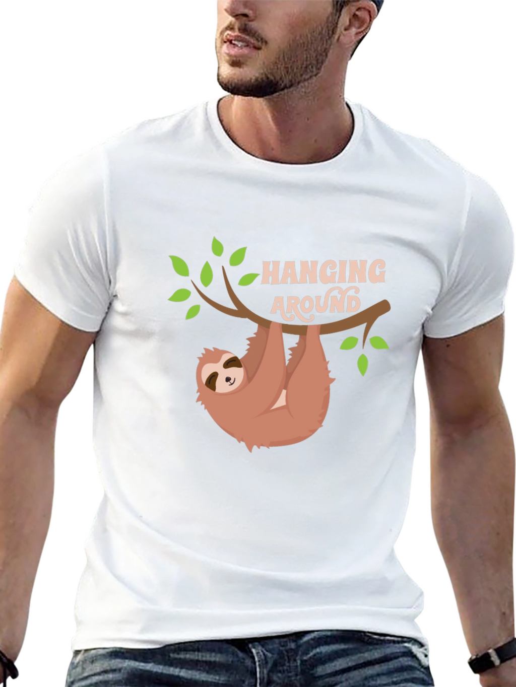 Hanging Around Sloth Graphic Tee - Black