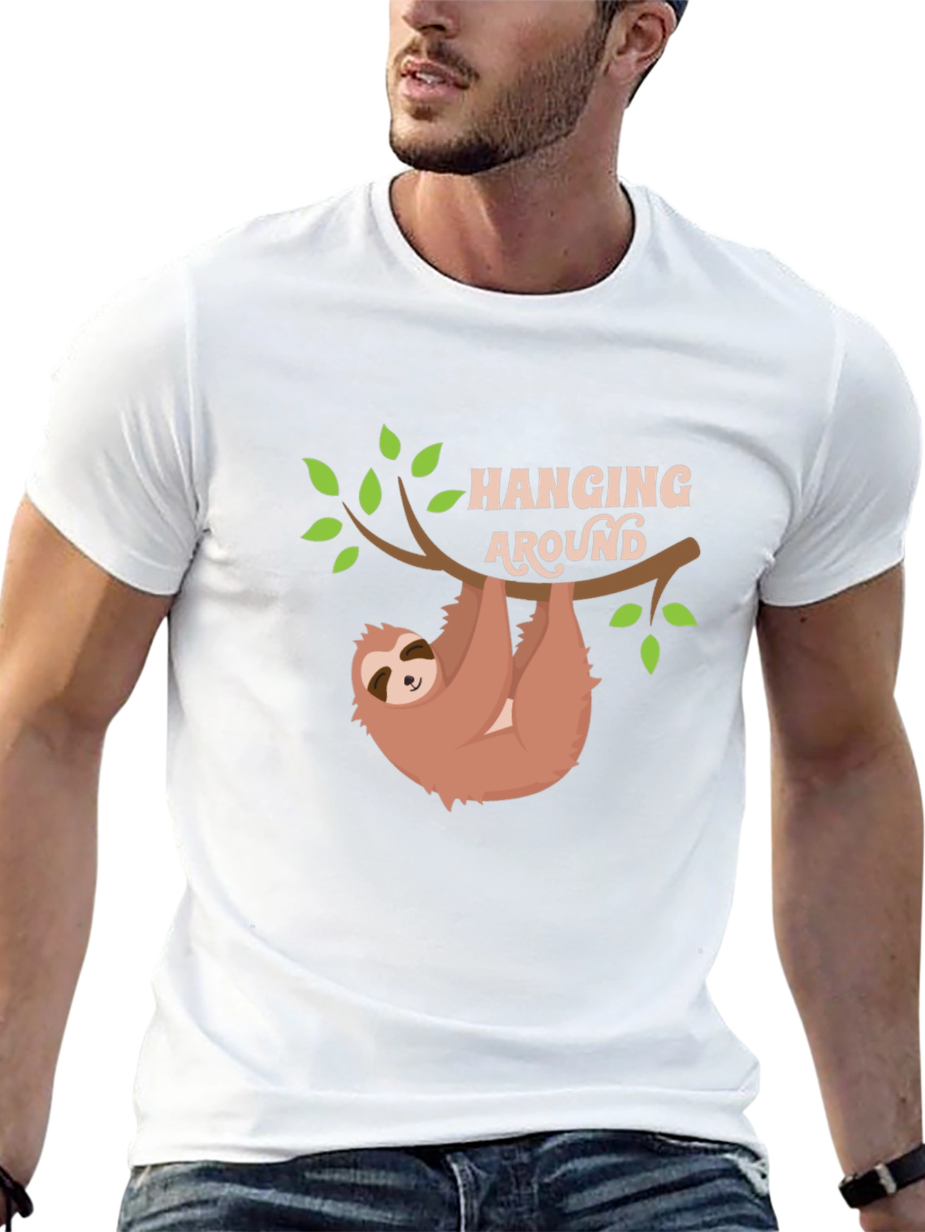 Hanging Around Sloth Graphic Tee - Black
