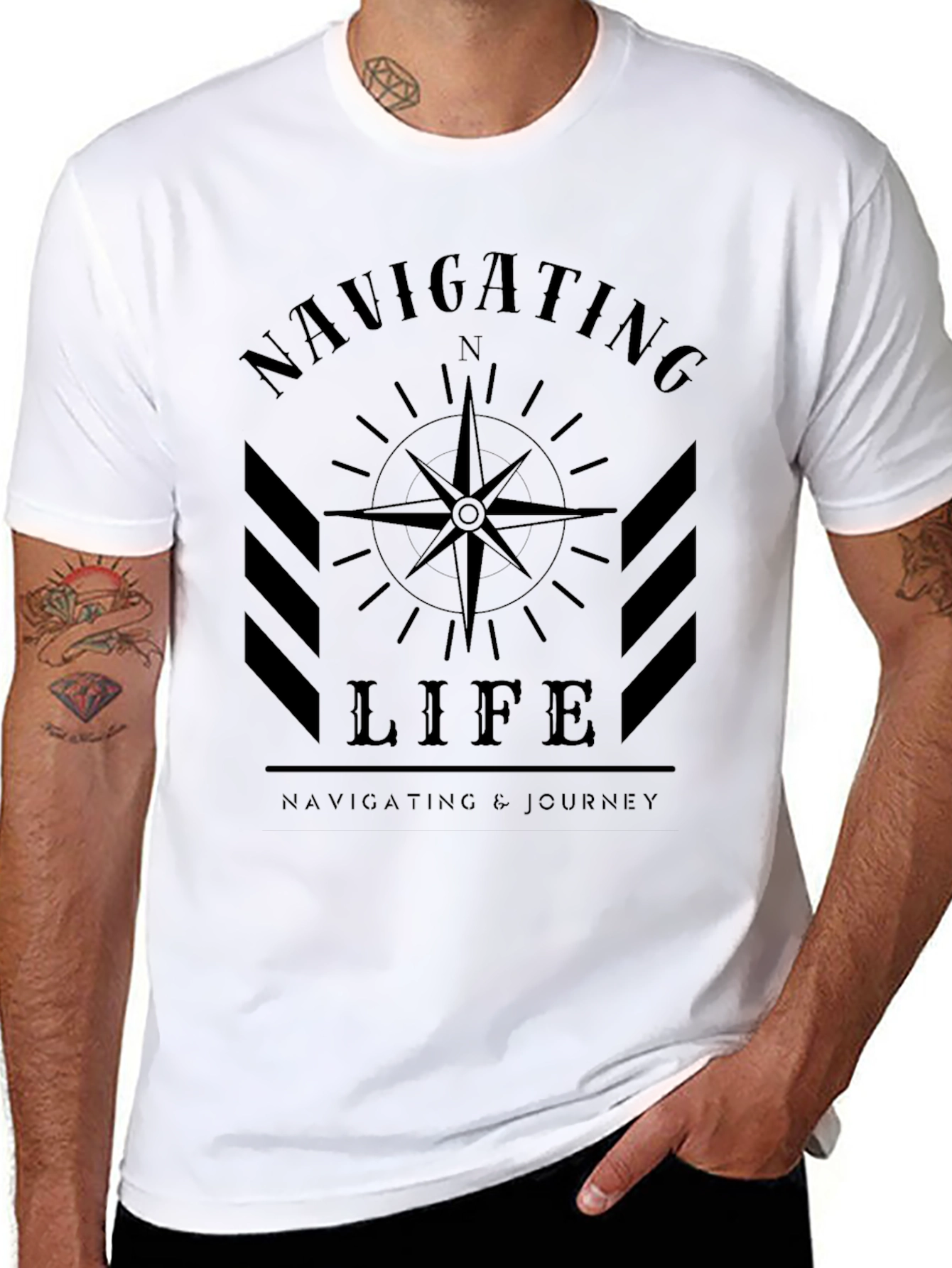 Navigating Life Compass Graphic Tee - Black Cotton Blend