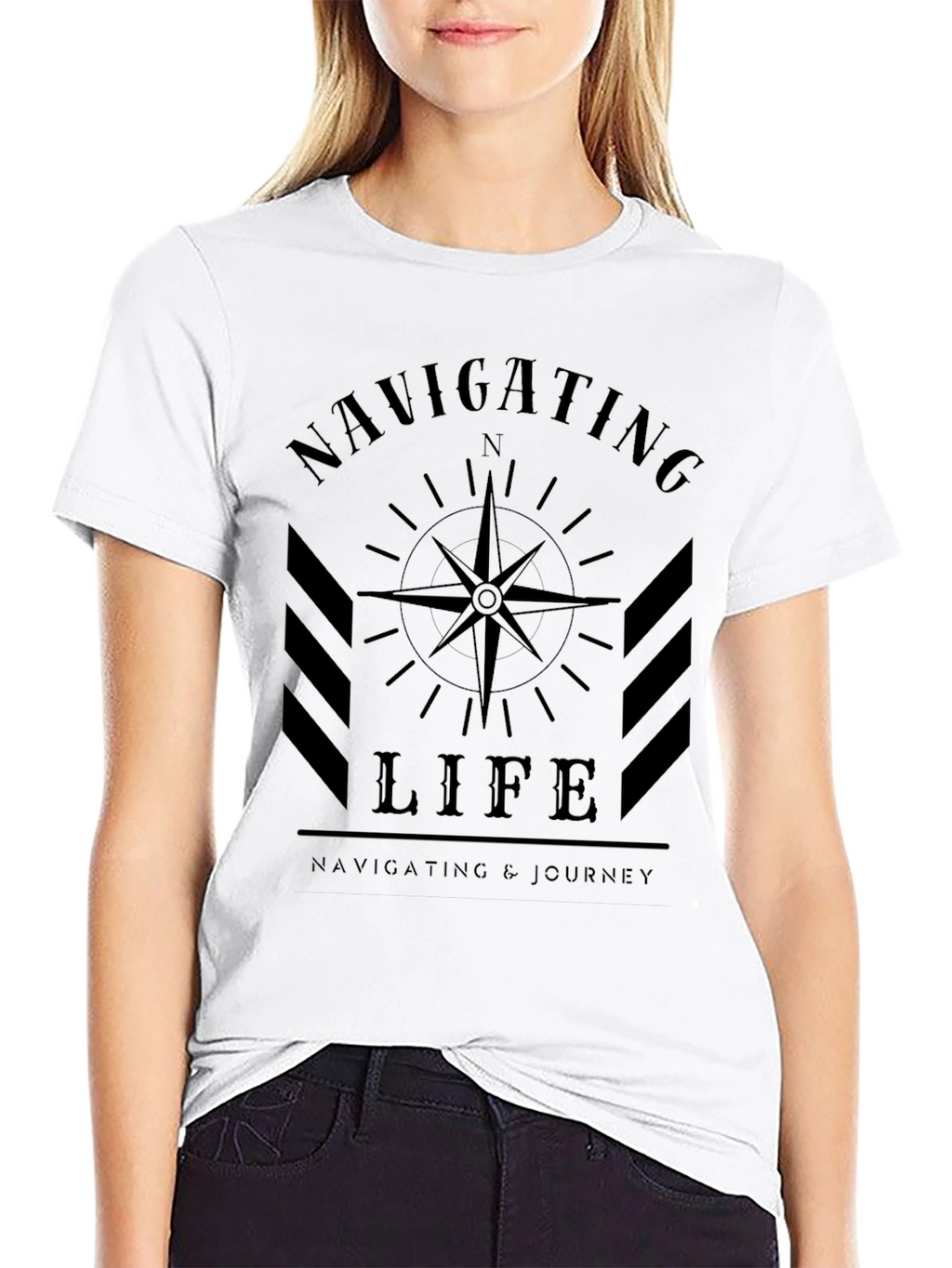 Navigating Life Compass Graphic Tee - Black Cotton Blend
