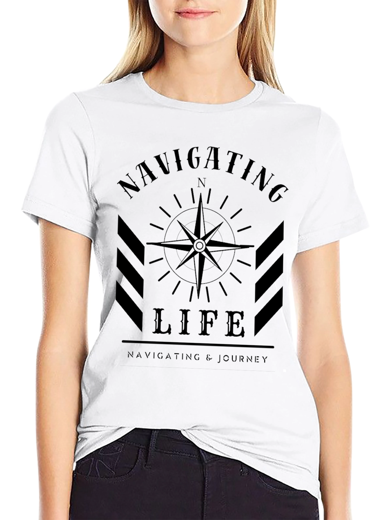 Navigating Life Compass Graphic Tee - Black Cotton Blend